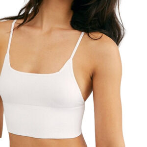 Free People M/L Andi Square Neck Seamless Bralette White Crop Yoga NWT